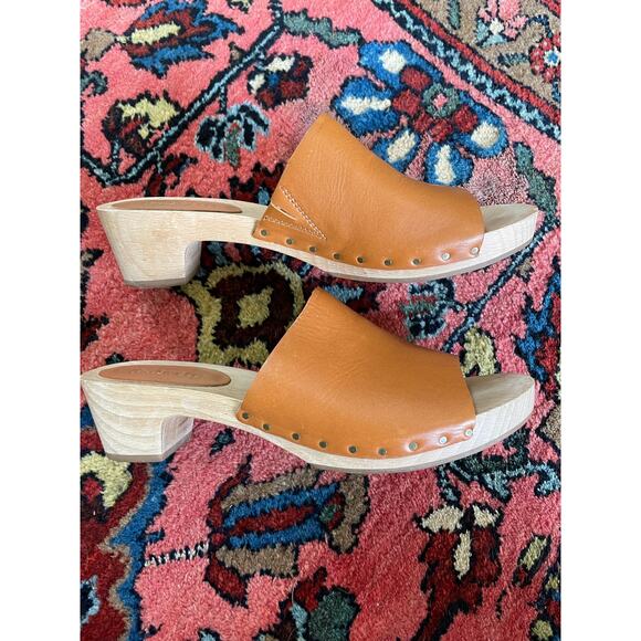 Madewell Evelyn Swedish Clogs 7.5 Women's Tan leather Wooden - Picture 6 of 12